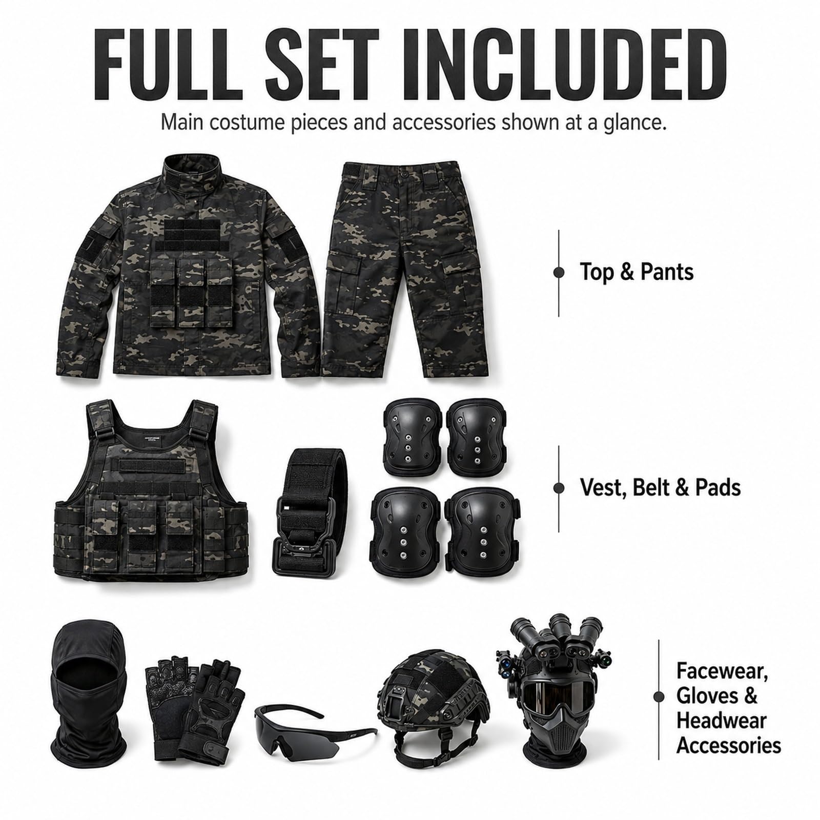 Costume Militare for Bambini, Set Soldato Esercito con Accessori, Outfit for Gioco di Ruolo, Regalo for Halloween e Compleanno