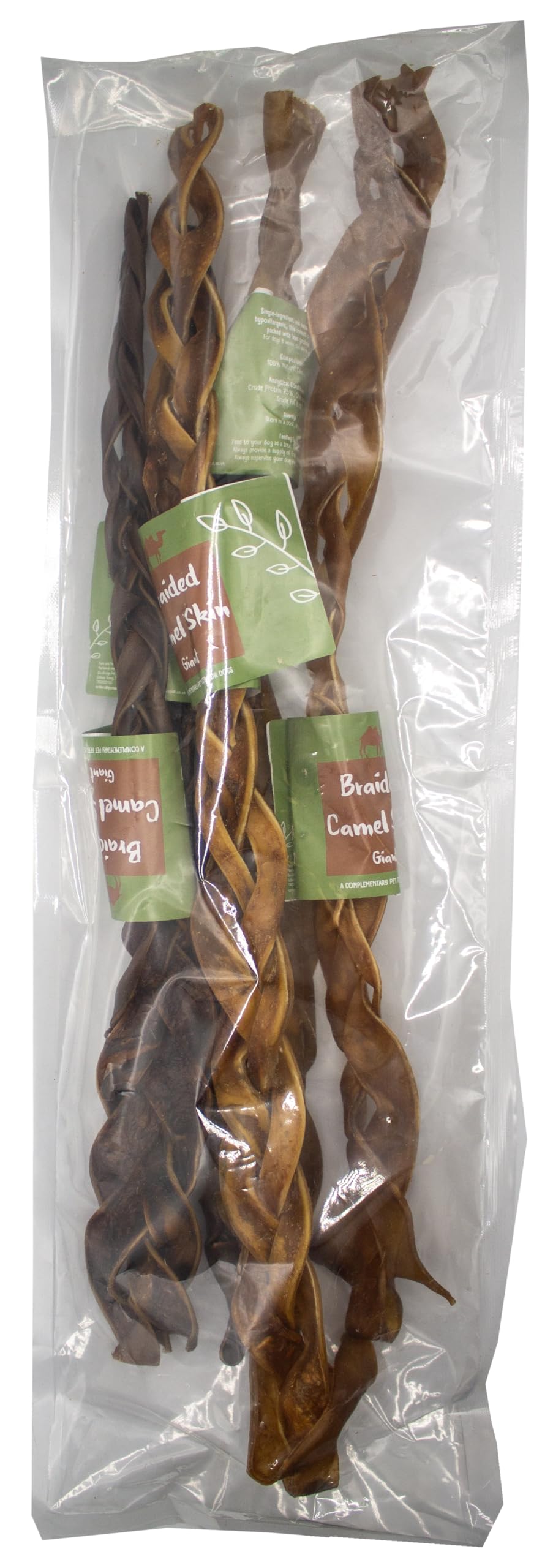Pure & Natural Braided Camel Skin - Giant 50cm - 5 Pack - 100% Natural Dog Chew - Air Dried & Hypoallergenic