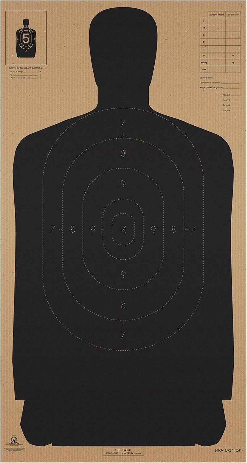 CHL Targets- Cardboard Shooting Target- 50 Yard Police Silhouette Shooting Target - Paper Target Shooting for the Range - Targets for Shooting Range. Made in the USA