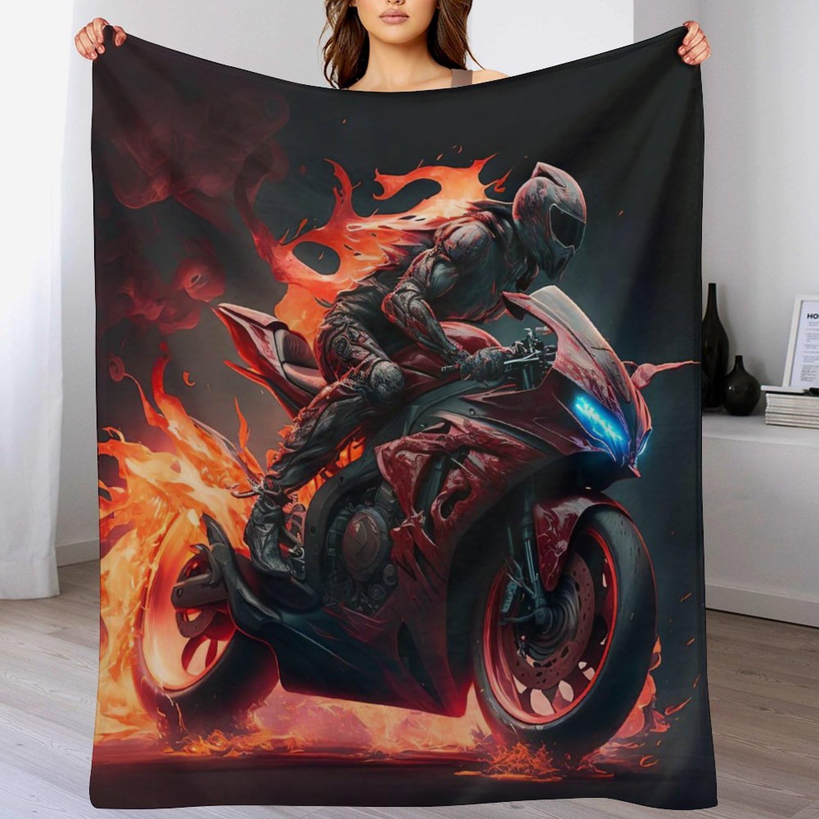 Couverture moto en peluche flanelle 180x200 pour lit et canapé