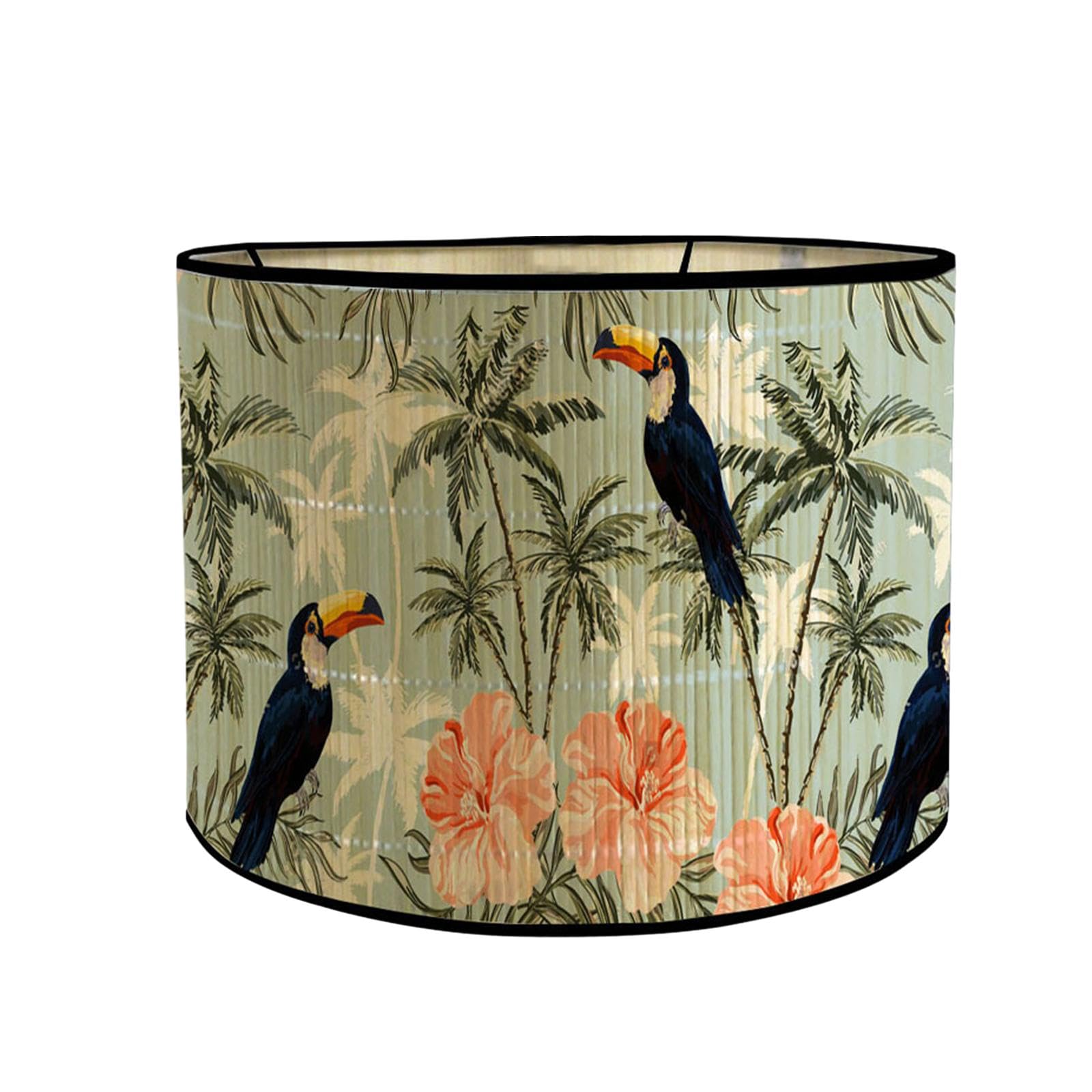 Drum Lampshade E27 Handmade Bamboo Lamp Shades for Table Lamps Bedside Lamps Flower Birds-image-35