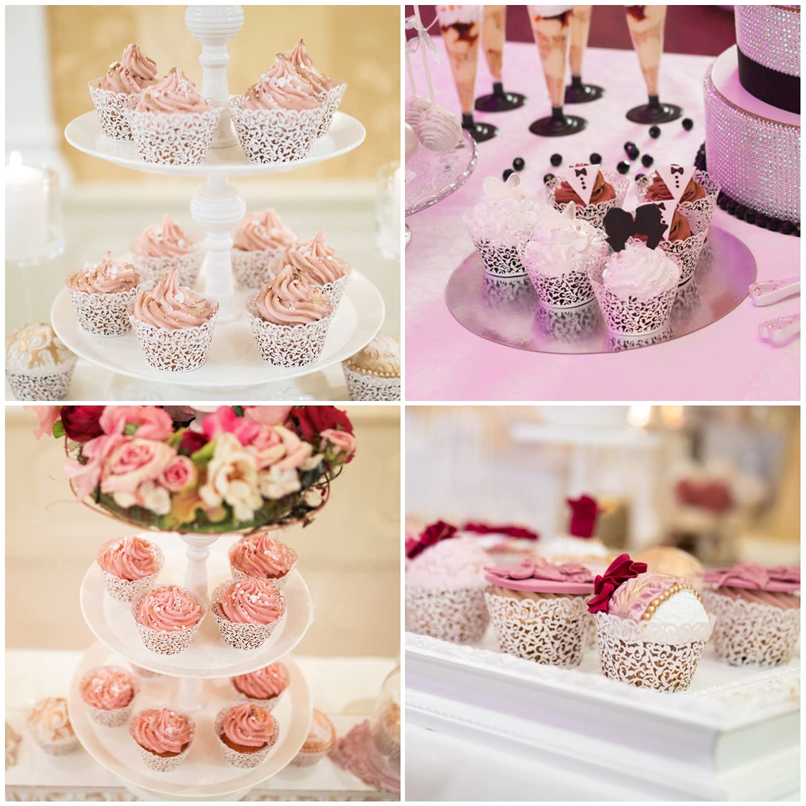 LIHAO 100PCS Cupcake Wrapper Pearl Lace Laser Cut Cupcake Mold Laser Cut Cake Liner - White, 8 x 5 x 5 cm - Image 4