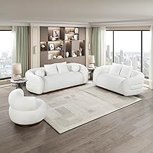 Modern & Contemporary Sherpa Fabric Upholstery 3-Piece Living Room Set with Distinct Gold Finish Solid Wood Base & Superior Foam Over Pocket Coils Comfort