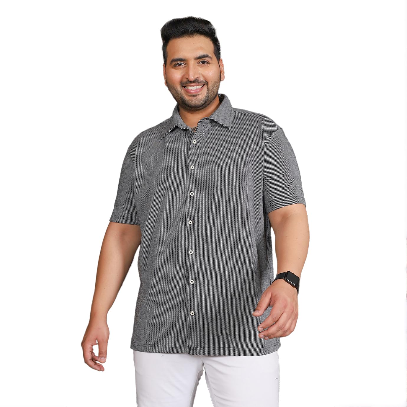 Plus Size Men's Regular Fit Striped Shirt-image-14