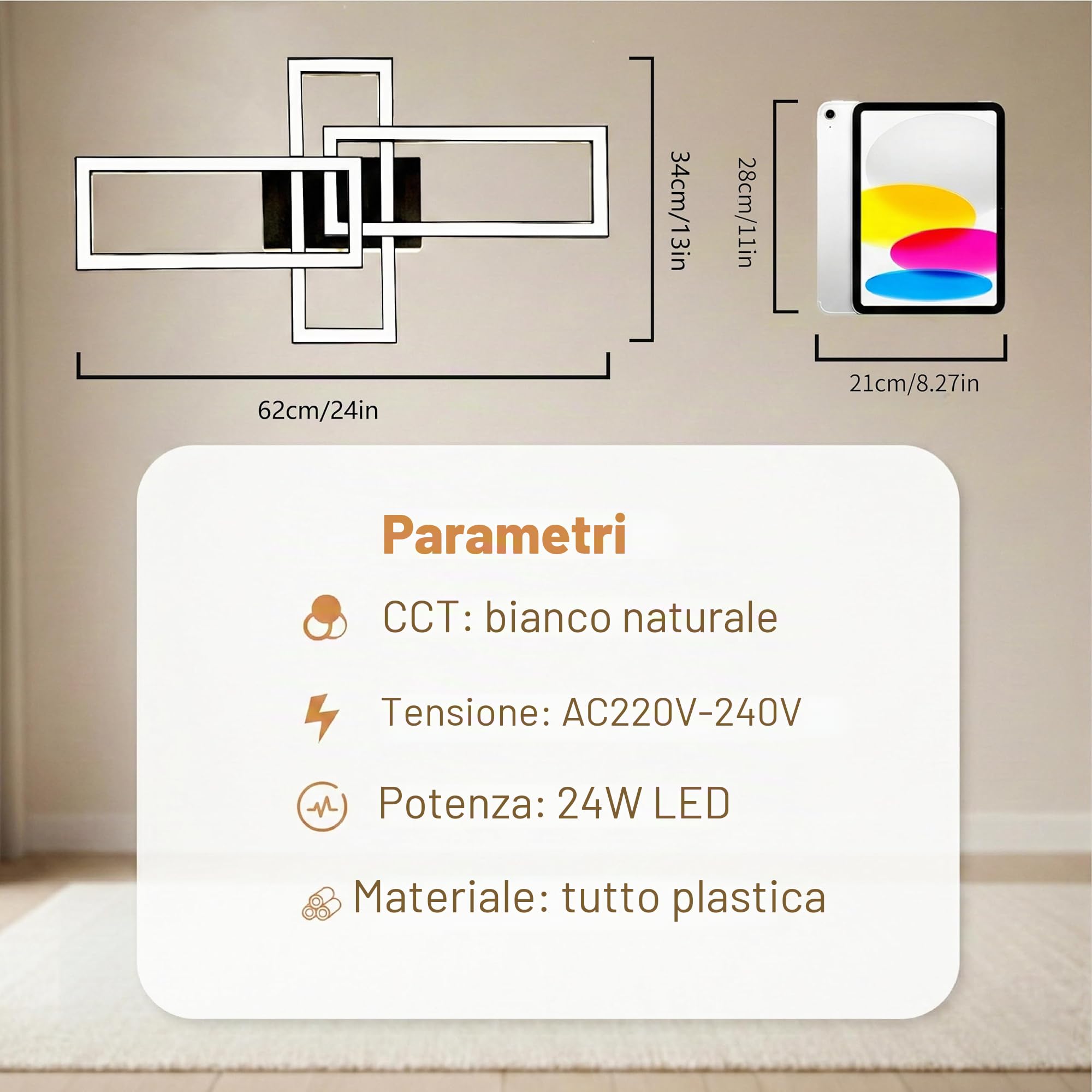 BrightFly Plafoniera a LED moderna, design quadrato, bianco e bianco, illuminazione naturale per camera da letto, soggiorno, corridoio, ufficio e sala studio, lampadario chic (finitura in plastica)