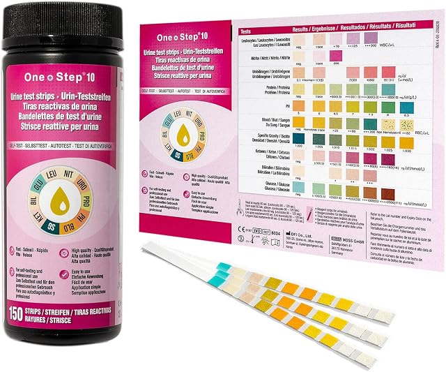 Urine Dipsticks 10 Parameter Test Strips Testing UTI Infection, Ketone, Glucose, Blood, Protein (150 Tests per Tub)