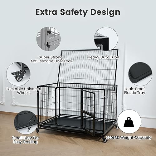 Miniatura 2 de Gardner Pet Jaula para perros resistente de 43 pulgadas con ruedas, jaula de metal plegable para perros pequeños y grandes, jaula indestructible