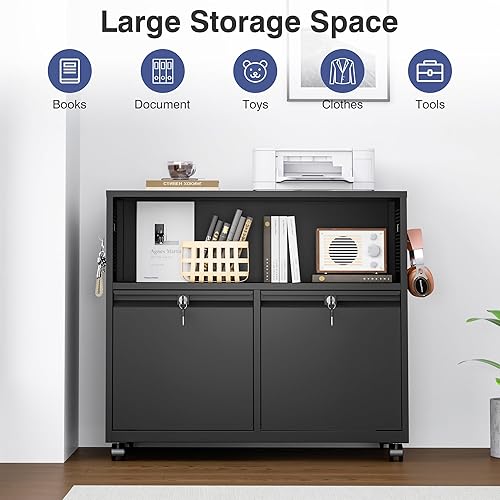 Miniatura 144 de Archivador móvil de 3 cajones con cerradura, archivador debajo del escritorio para oficina en casa, archivadores de metal sobre ruedas para archivo