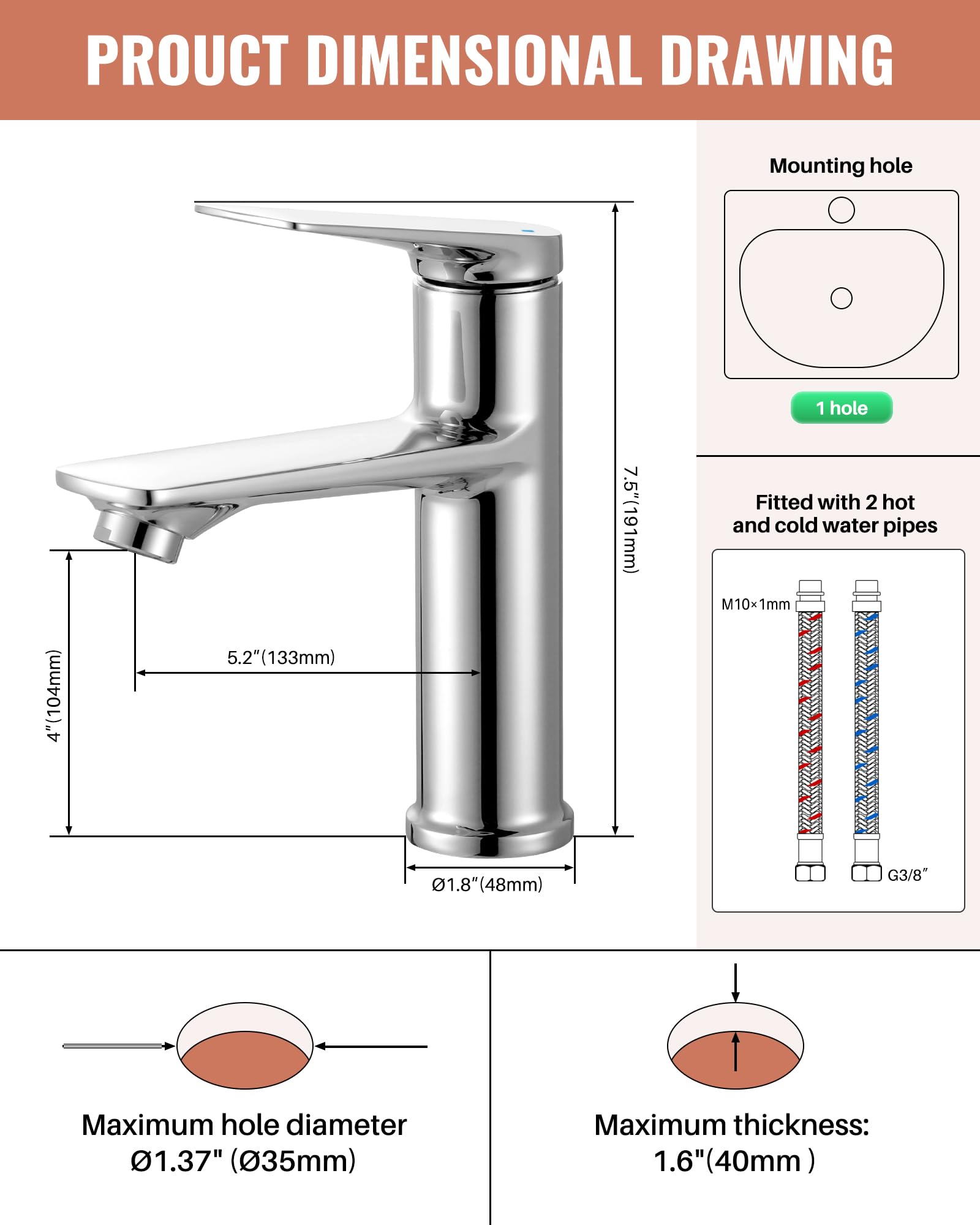 Grifo de baño para lavabo, grifo monomando de alta presión con cartucho de cerámica para baño, grifo de lavabo, níquel cepillado