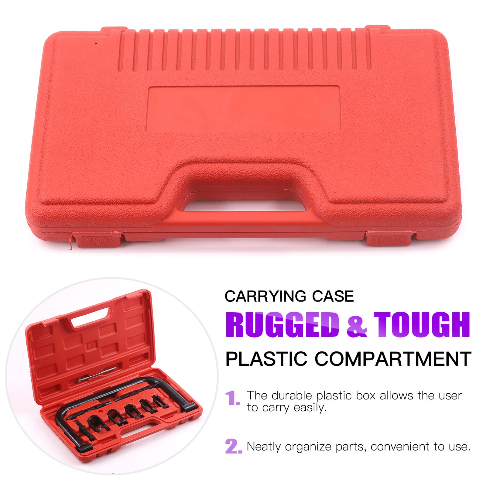 Swpeet Kit assortito di 13 attrezzi per compressore a molla per valvola, include 5 adattatori pusher, viti di estensione, set di valvole e barra di compressione per moto, auto e piccoli veicoli a
