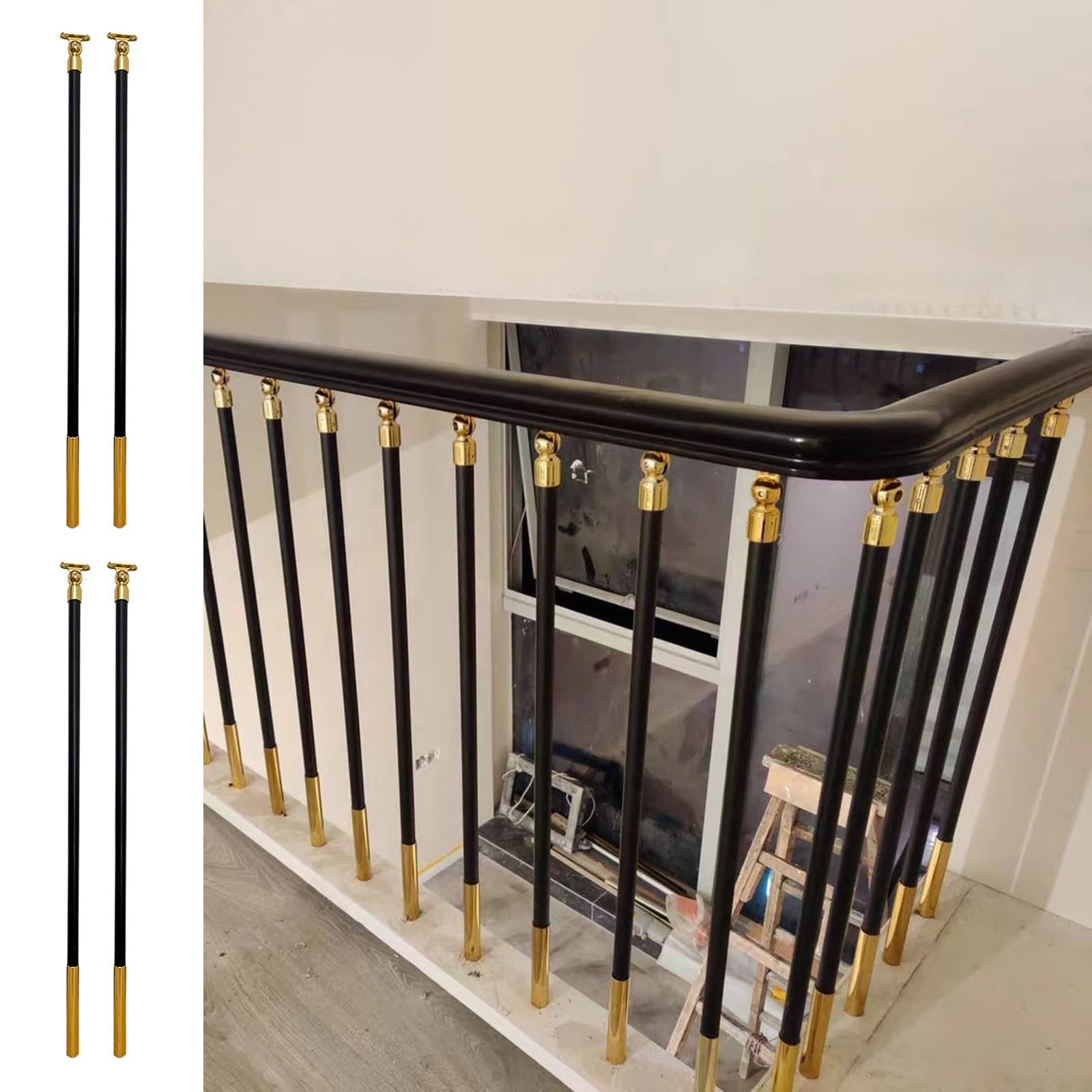 Poteau de garde-corps noir et or pour sublimer l'escalier intérieur de votre hall