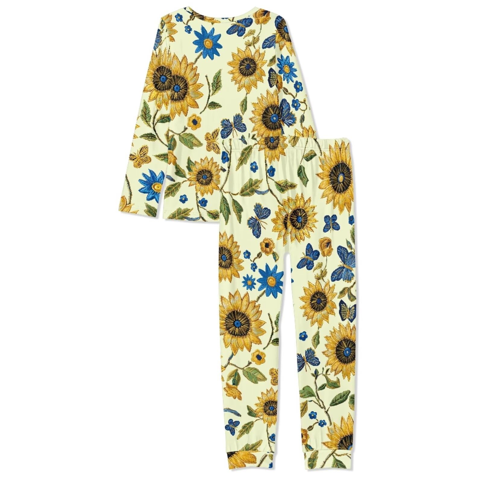 Biyejit Conjunto de pijama vintage de girasol para mujer, manga larga, cuello redondo, ropa de dormir casual con bolsillos para fiesta de pijama, hogar, 2 piezas XS-6XL, Girasol vintage, 6XL