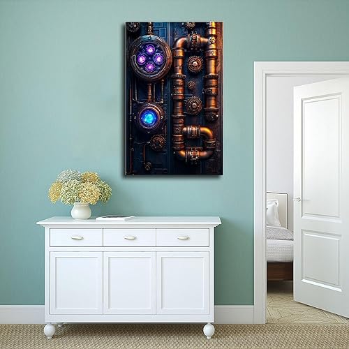 Miniatura 4 de XAHOR Retro Futuristic Steampunk Wall Art  Cyberpunk Gears And Neon Lights Print  Unique Home Decor Canvas Poster Wall Art Bedroom Decor Office Room