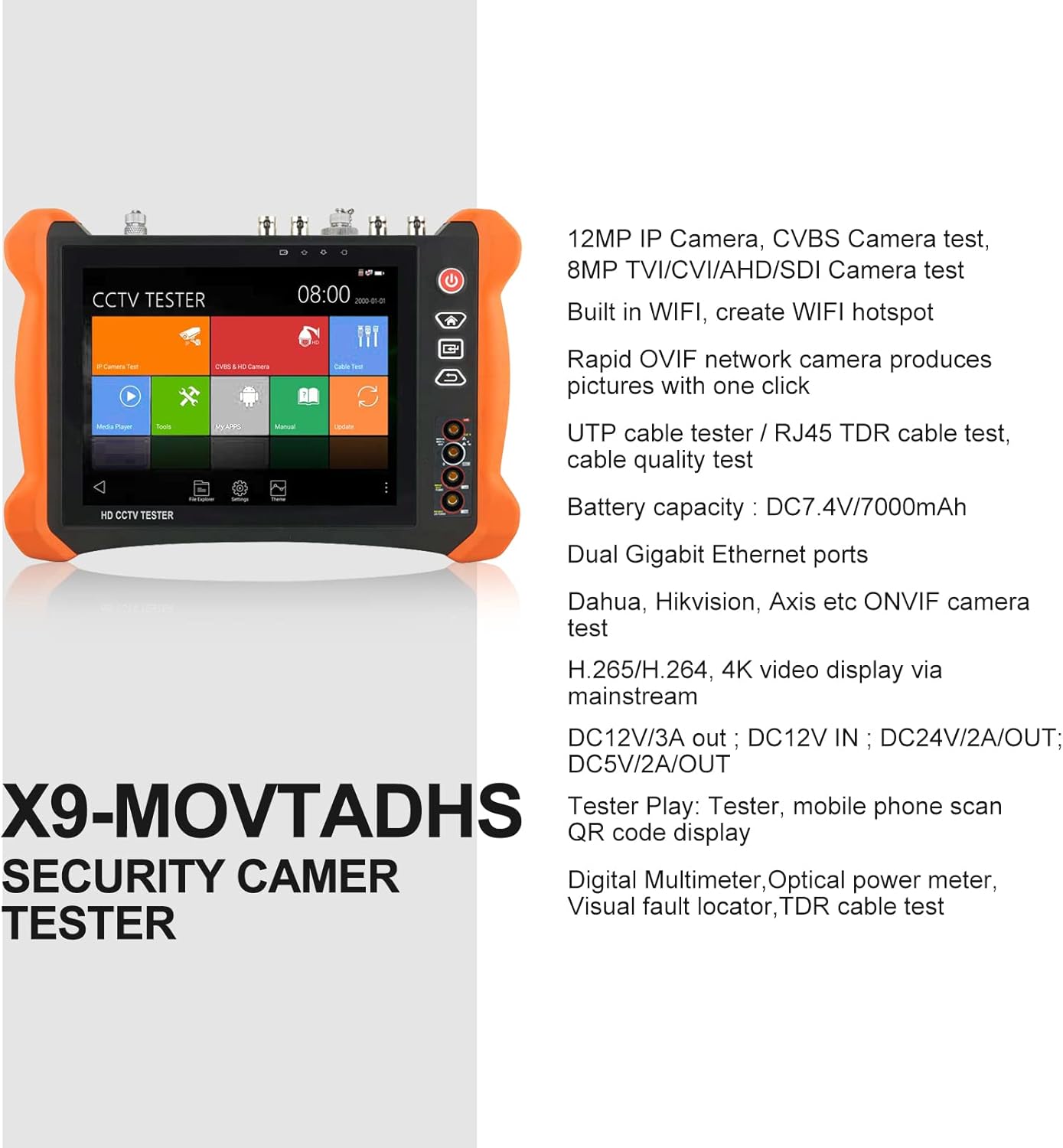 Rеvіеw Prоduсt Rsrteng X9-MOVTADHS Full Features 4K CCTV Camera Tester 8-inch IPS Touch Screen Monitor 2048x1536 CCTV Tester with HDTVI HDCVI AHD SDI IP Camera Support DMM OPM VFL TDR Features POE WiFi H.265 HDMI