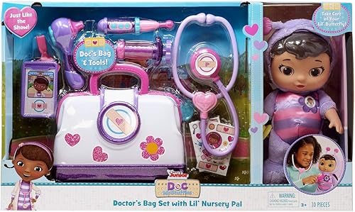 Disney Junior Doc Mcstuffin Pet Rescue - Juego de bolsa de médico con Lil Nursery Pal Playset mariposa
