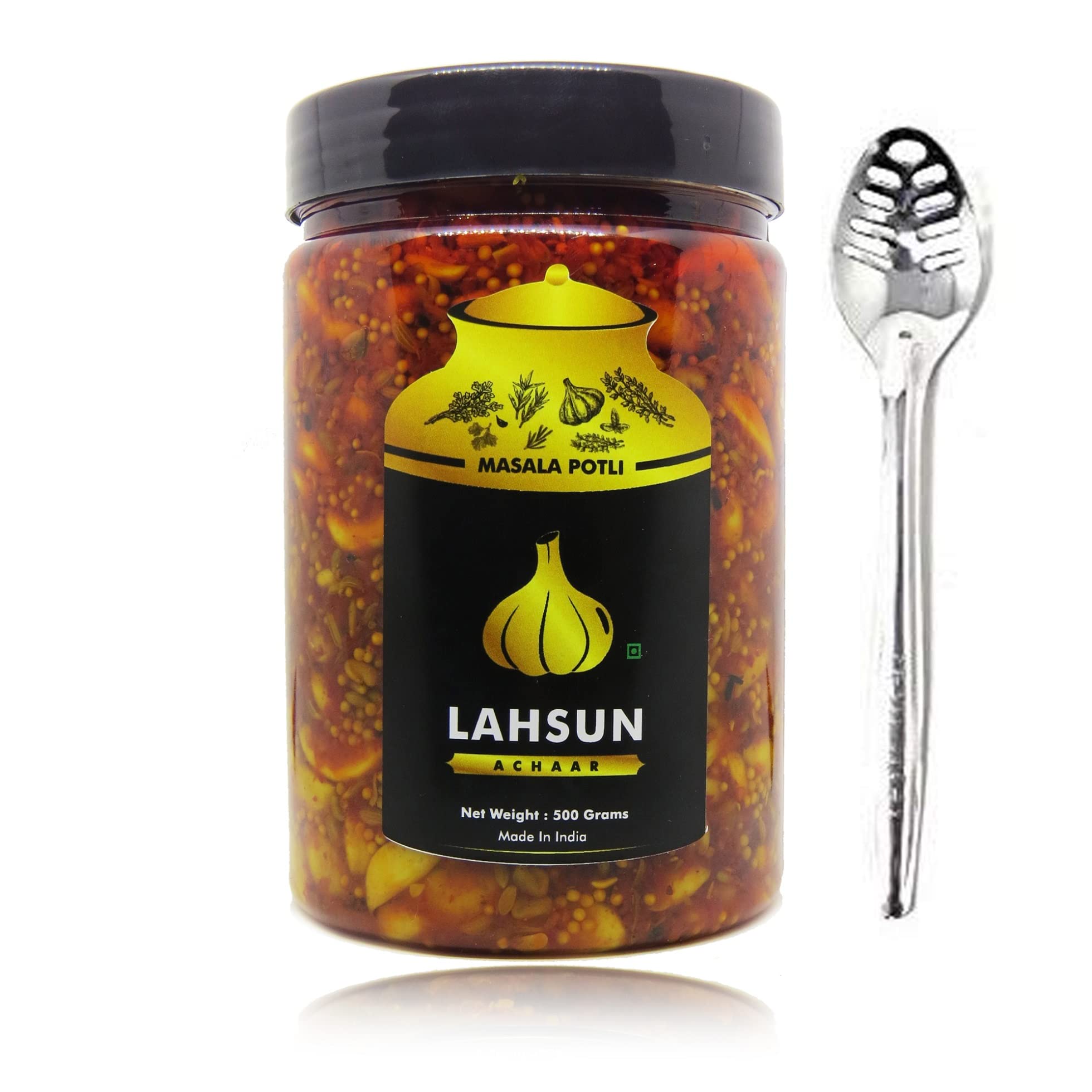 MASALA POTLI� Homemade Garlic Pickle & Spoon | Lahsun Ka Achaar - Grade 1 Mustard Oil (Lahsun, 500 Grams) (B09SHZ8ZJ6) Amazon Price History, Amazon Price Tracker