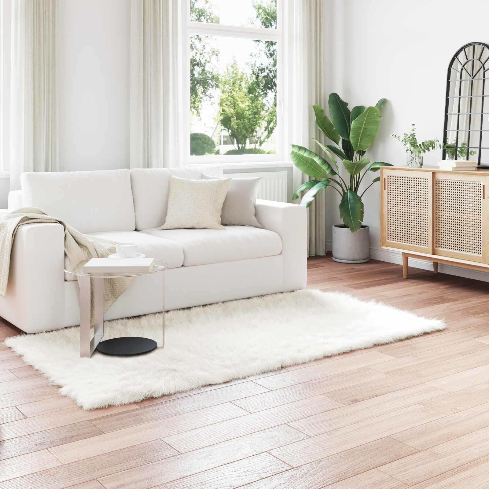 Tafalla - Alfombra de piel de oveja sintética, 100 x 200 cm, de pelo alto, de poliéster, en color blanco, diseño moderno para salón, dormitorio, pasillo