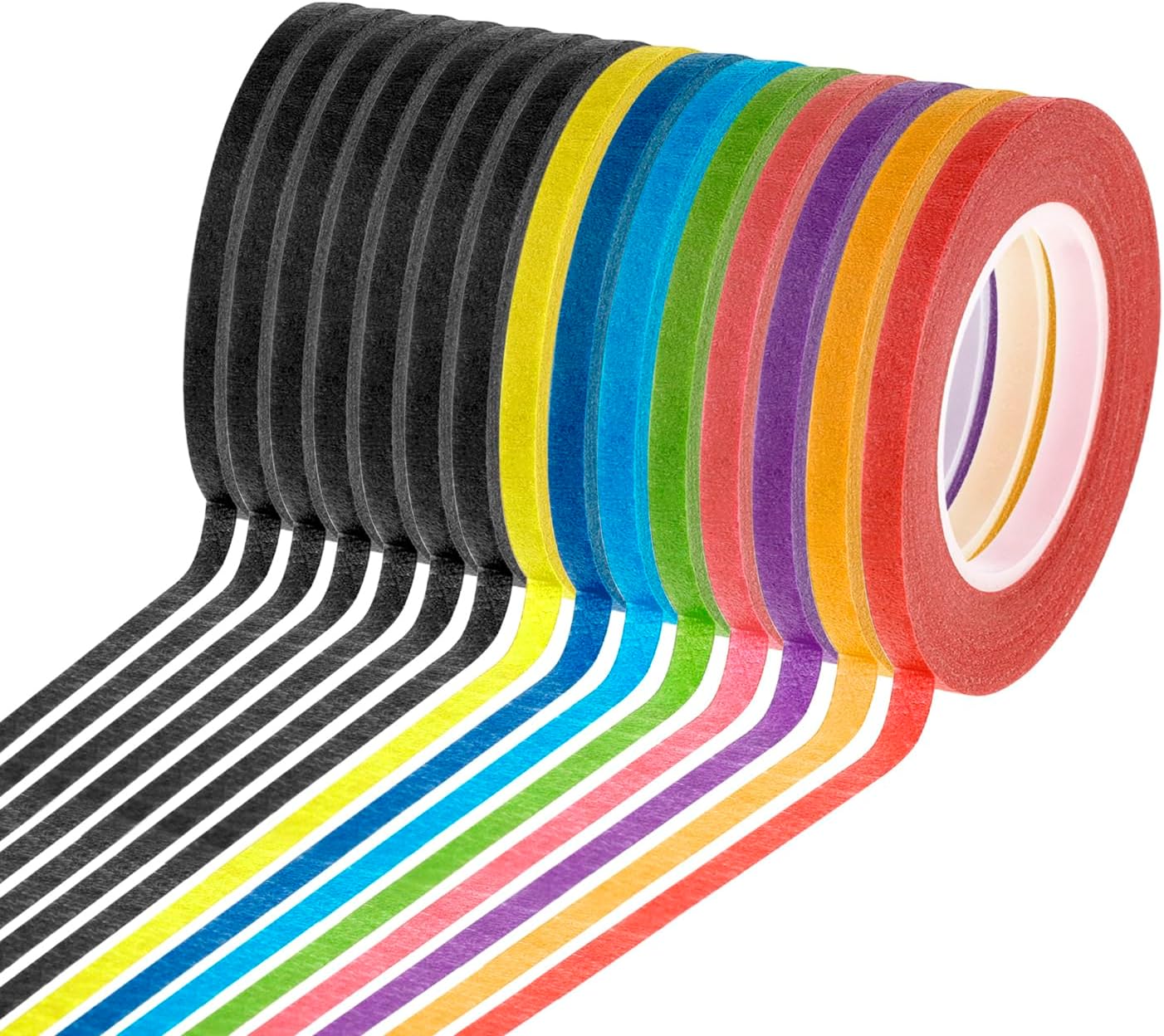 cridoz 15 Rolls Thin 1/8 Inch (3mm) Whiteboard Tape, Low-Tack Paper Pinstripe Art Grid Lines Tape for Dry Erase Boards, Crafts & Delicate Surfaces - Assorted Colors