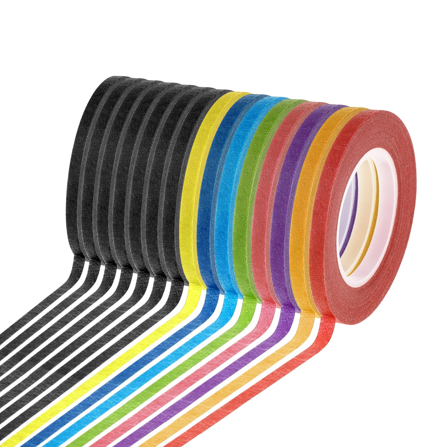 cridoz 15 Rolls Thin 1/8 Inch (3mm) Whiteboard Tape, Low-Tack Paper Pinstripe Art Grid Lines Tape for Dry Erase Boards, Crafts & Delicate Surfaces - Assorted Colors