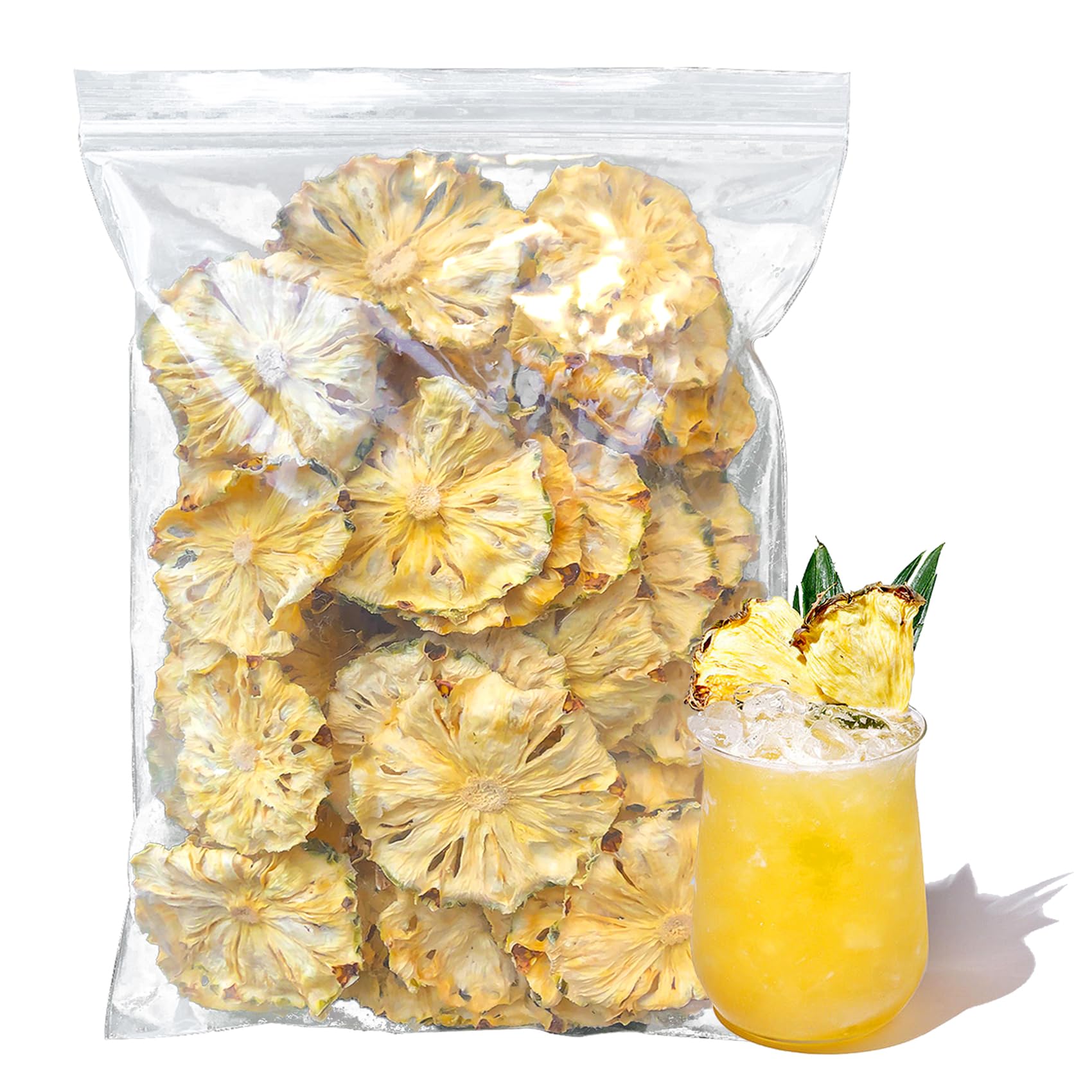 Dried Pineapple Slices 1lb /1pound 16oz Dehydrated Cocktail Garnish Decor & Edible Pine-apple Fllower No Sugar Added Dry Pineapples for Drink/Baking/Tea Dried Fruit Snack, Family, Bar, Business