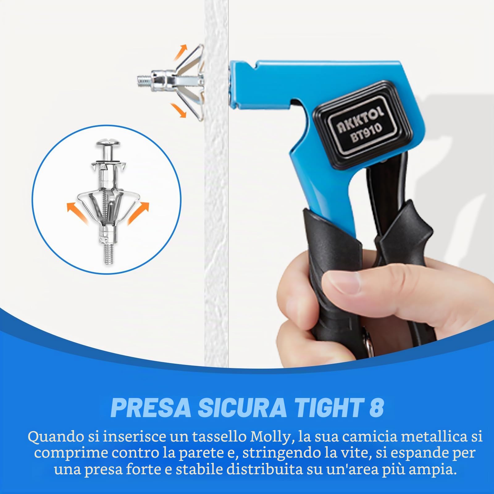 Pinza, Pistola Per Tasselli Metallici, Kit di pinza e 40 Tasselli Di Ancoraggio Resistenti Per Cartongesso Pareti Cave