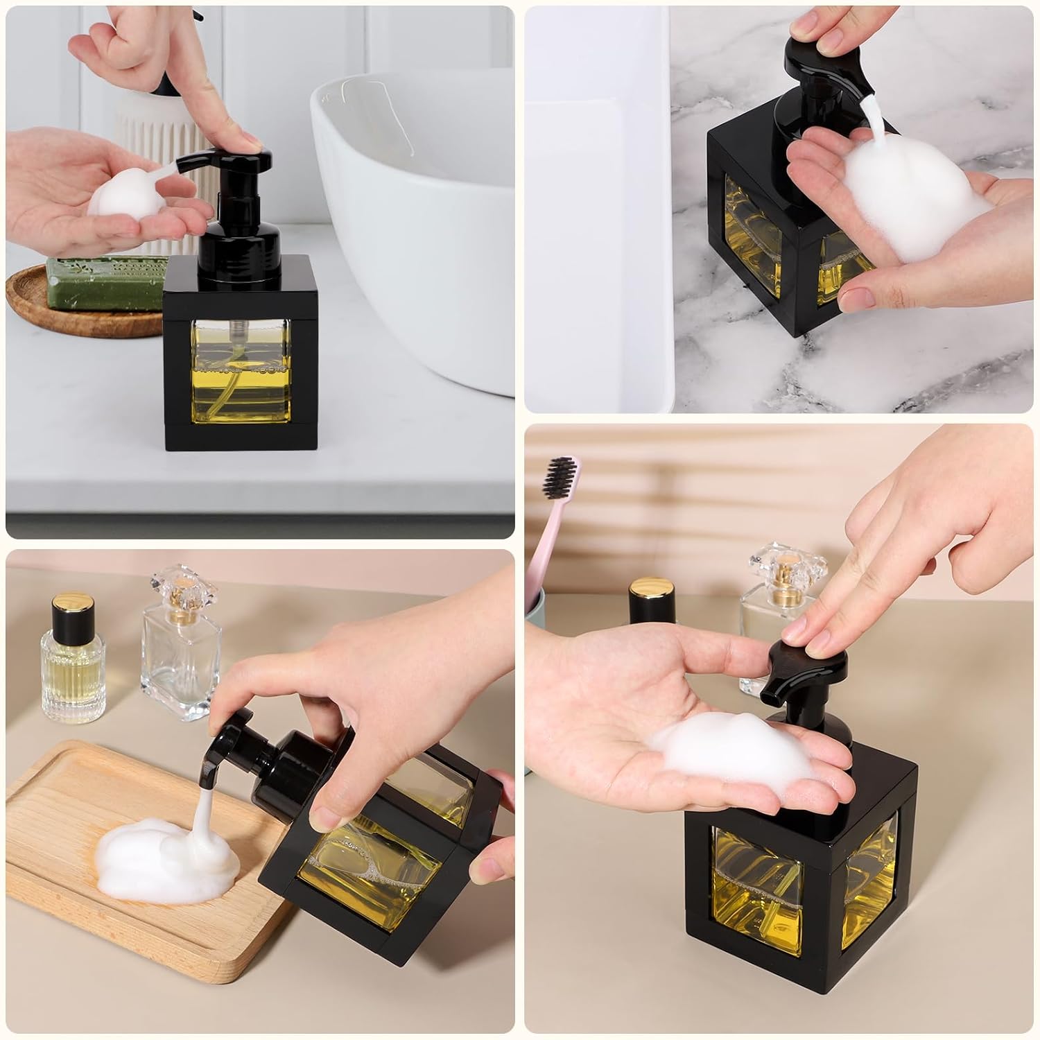 Segbeauty 11.84oz Black Foaming Soap Dispenser for Bathroom, 350ml Plastic Hand Soap Foam Dispenser with Label Stickers, Dish Body Soap Shampoo Bottles Refillable with Pump for Kitchen Sink Shower - Image 5