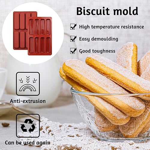 Miniatura 4 de 2 moldes de silicona para galletas de dedo, 8 cavidades de barras de cereales para hornear, molde de barra de chocolate antiadherente, para Cnady,