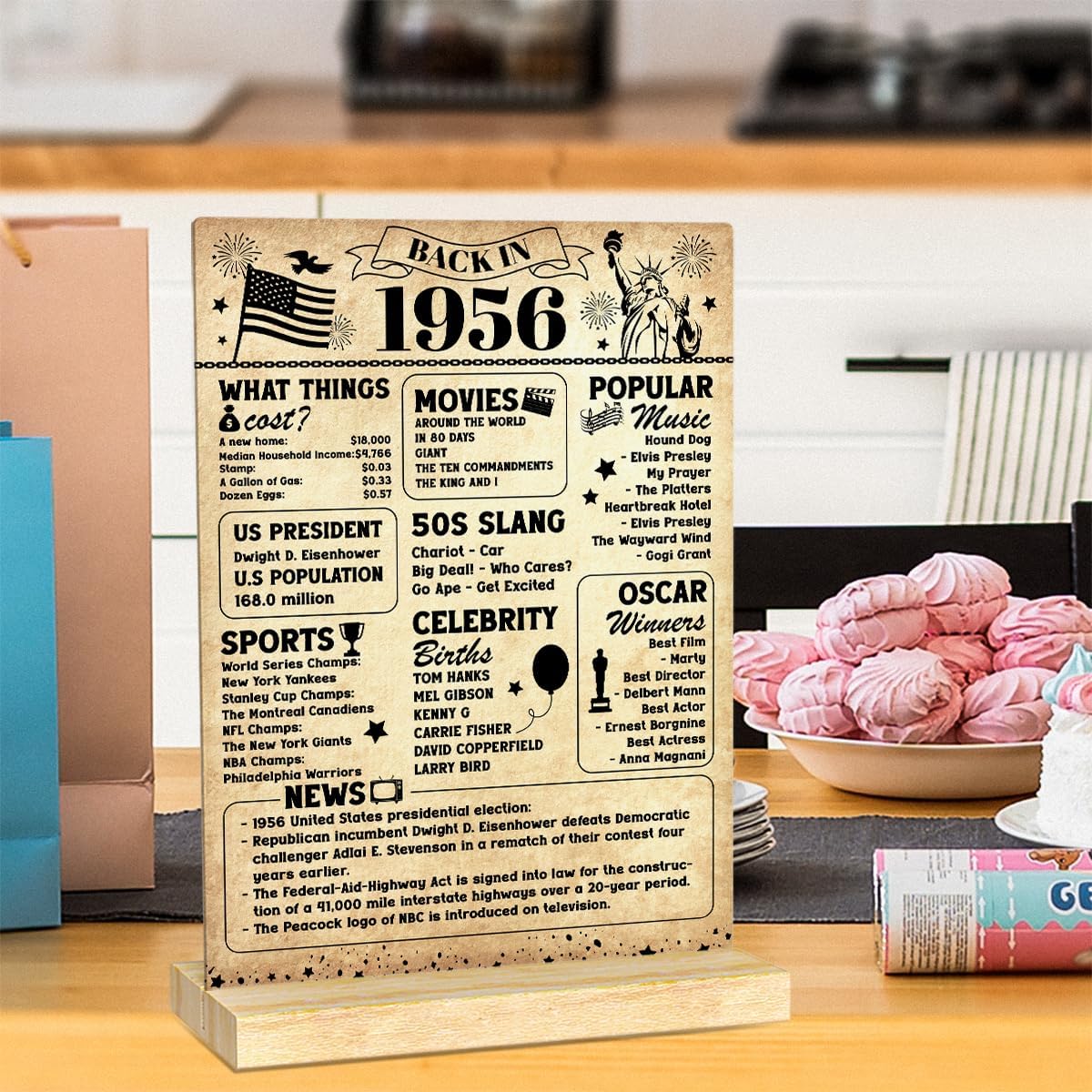 70th Birthday Decorations for Women Men,1956 birthday decorations,Acrylic Poster Table Sign With Stand,Vintage 1956 Table Decor Gift 70 Anniversary Decor Gifts - Image 7