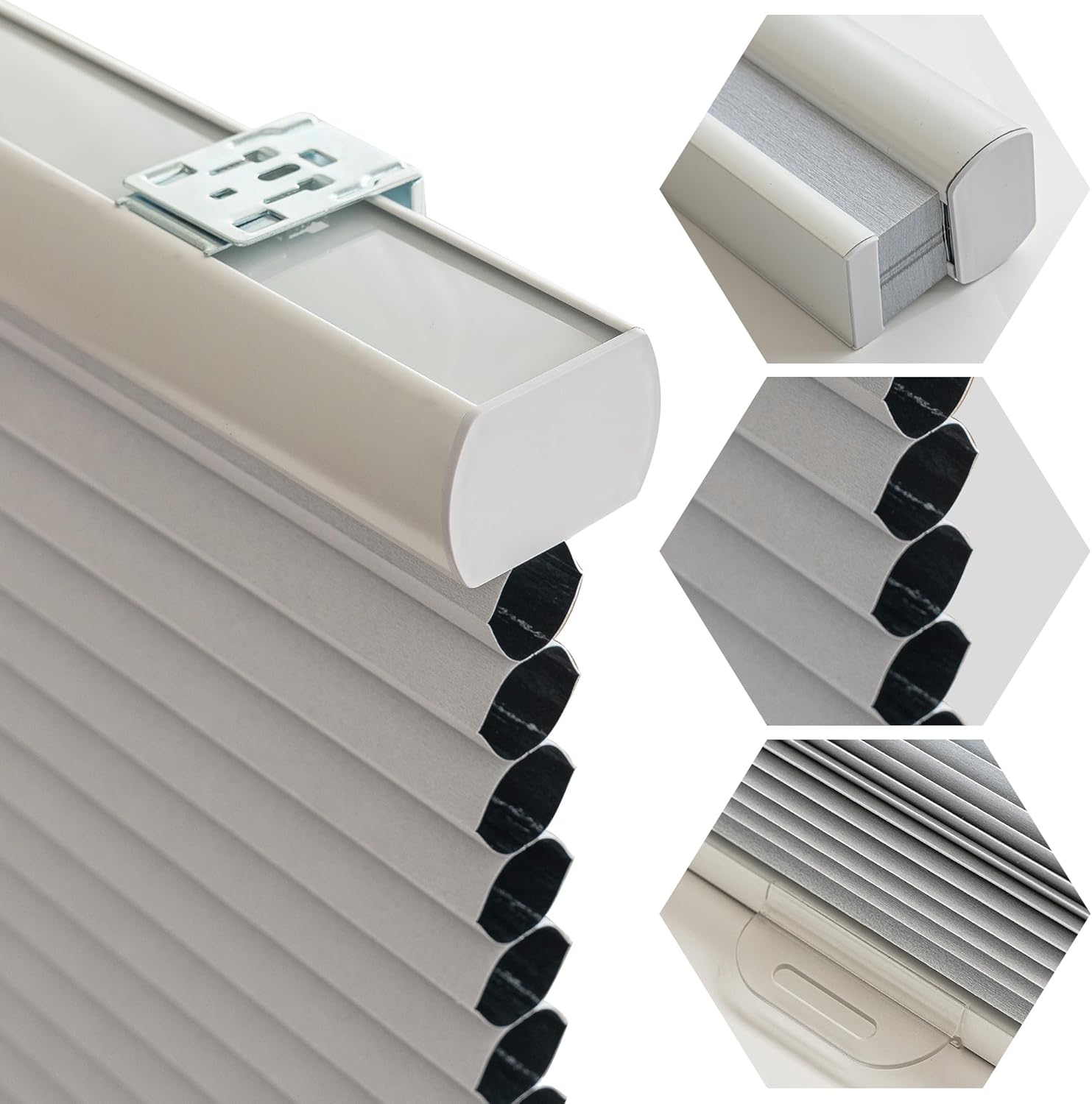 SHECUTE Cordless Cellular Window Shades, Blackout Shades for Home, Honeycomb Window Blinds, Black Out Blinds for Window, Living Room, Kitchen, Bedroom, French Doors, Office(27”W x 72”L, Greyish White) 27"W x 72"H Greyish White