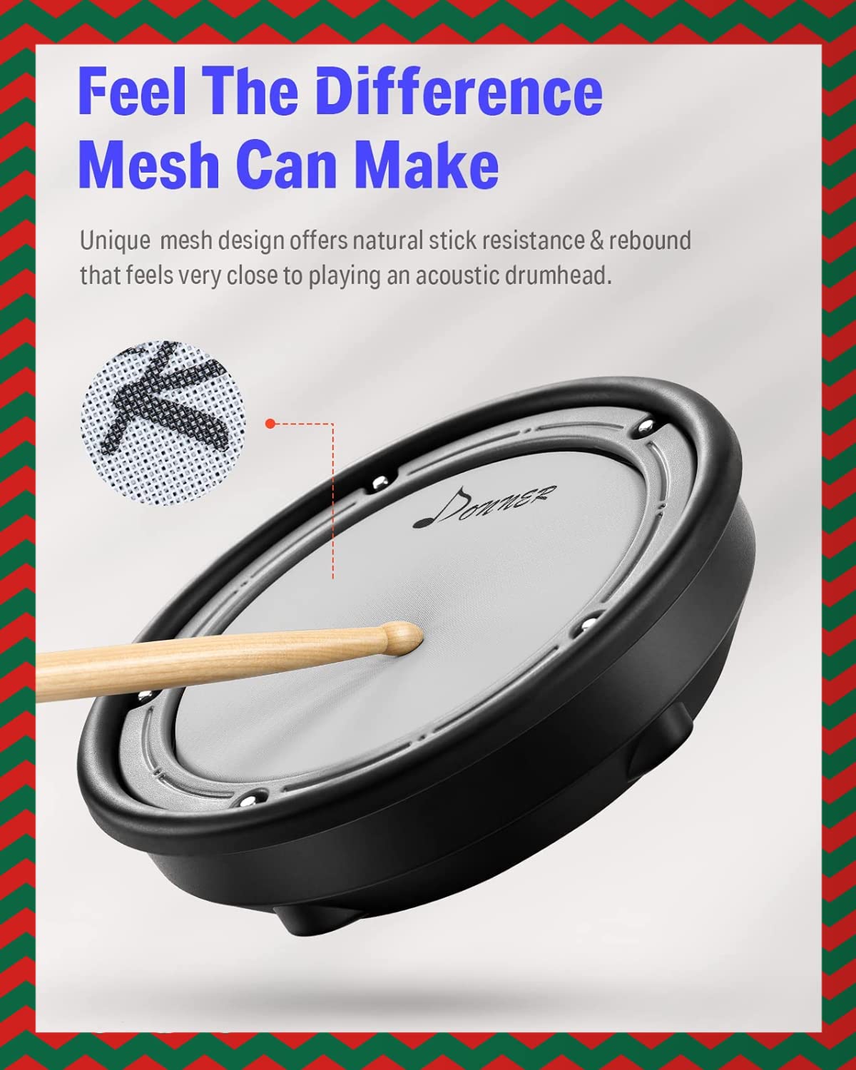 Donner DED100 Electronic Drum Set, Eight Pieces Mesh Electric Drum Set
