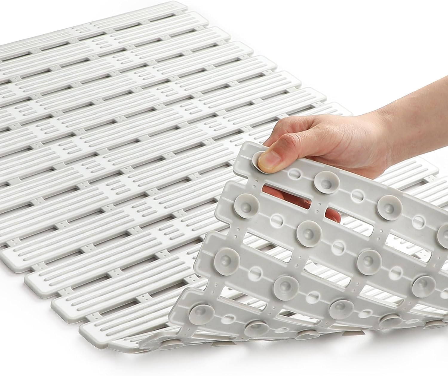 SZHTFX Shower Mat Non Slip Anti Mould for Inside Shower,Cut to Size Bath Mat for Bathroom Wet Shower Areas with Suction Cups (40 x 68 cm, Grey-White)