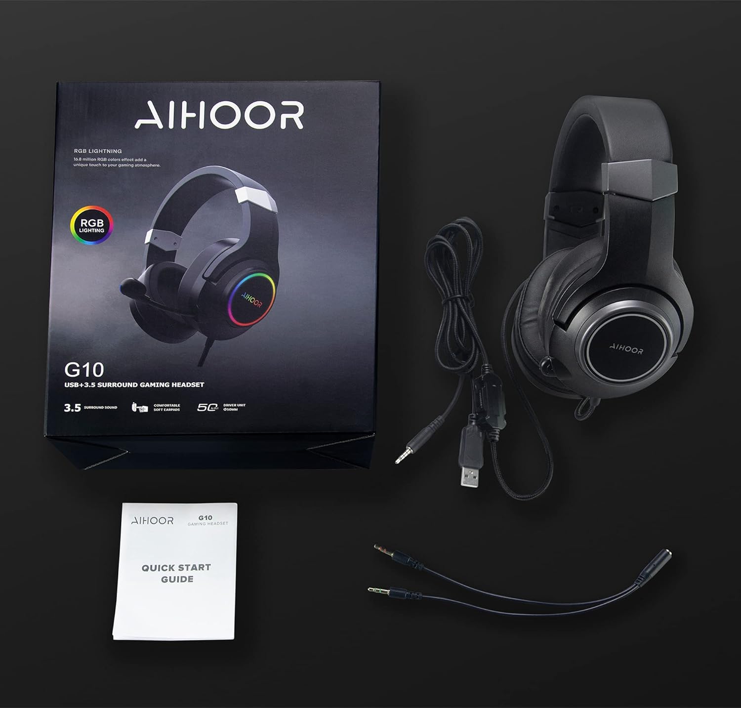 AIHOOR G10 Wired Gaming Headset with Microphone, Over Ear Headphones, Stereo Surround Sound Noise Cancelling Mic, 3.5 mm Audio Jack, Soft Memory Protein Earmuffs for PC/Mac/PS4/PS5/Switch/Xbox one