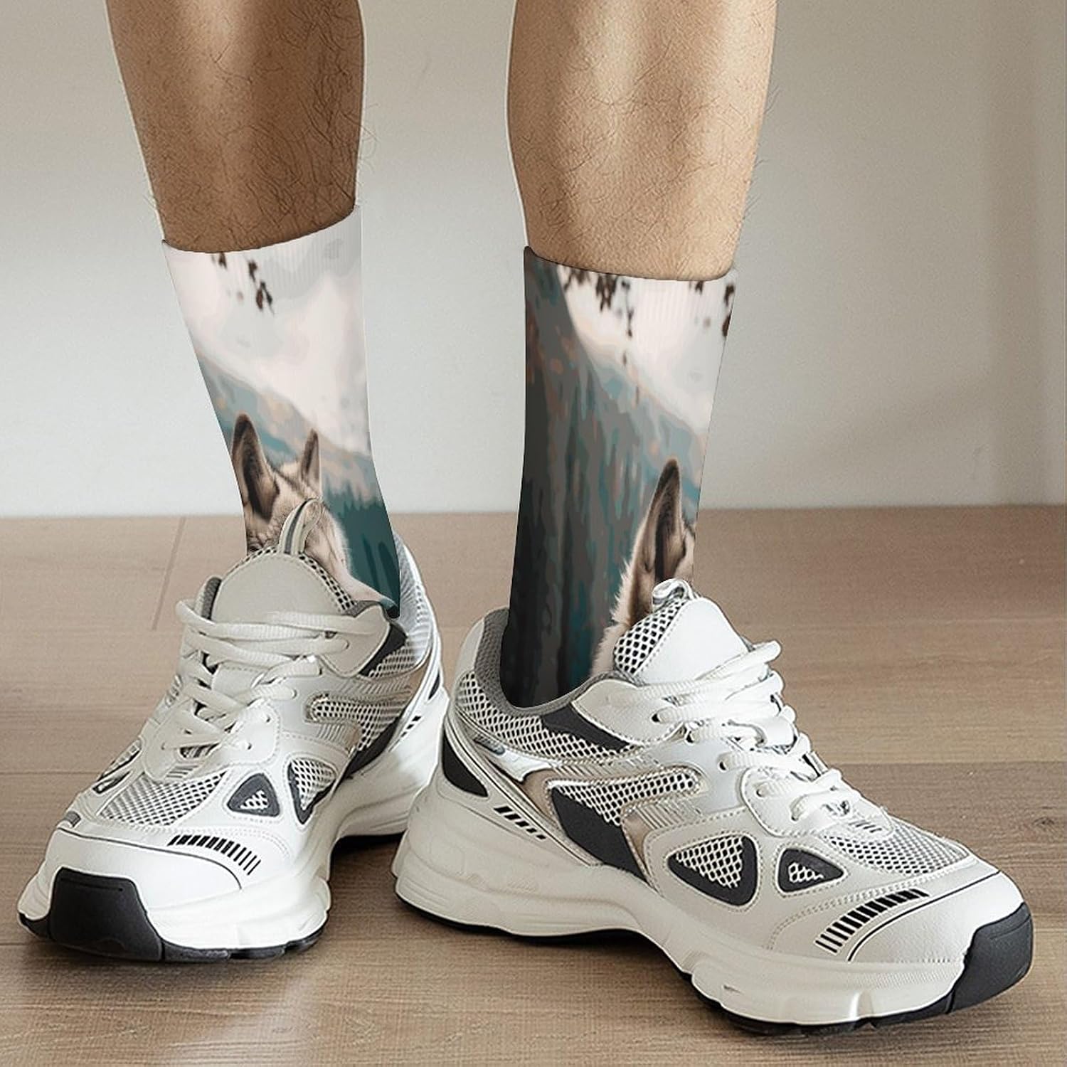 Fun Animal Wolf Crew Sock High Stocking Grippy Socks | Socks for Men & Women,Stockings-Long Thin Tube Sports, Breathable Soft Athletic for Nurses,Travel