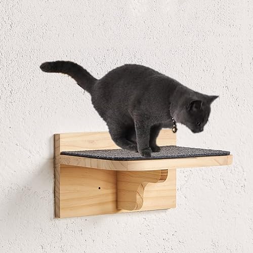 Miniatura 3 de SHENGOCASE Escalón Grande de Madera Maciza Montado en Pared de 9.8" x 7.1" para Gato, Muebles de Pared para Gatos, Estantes Escaleras Percha