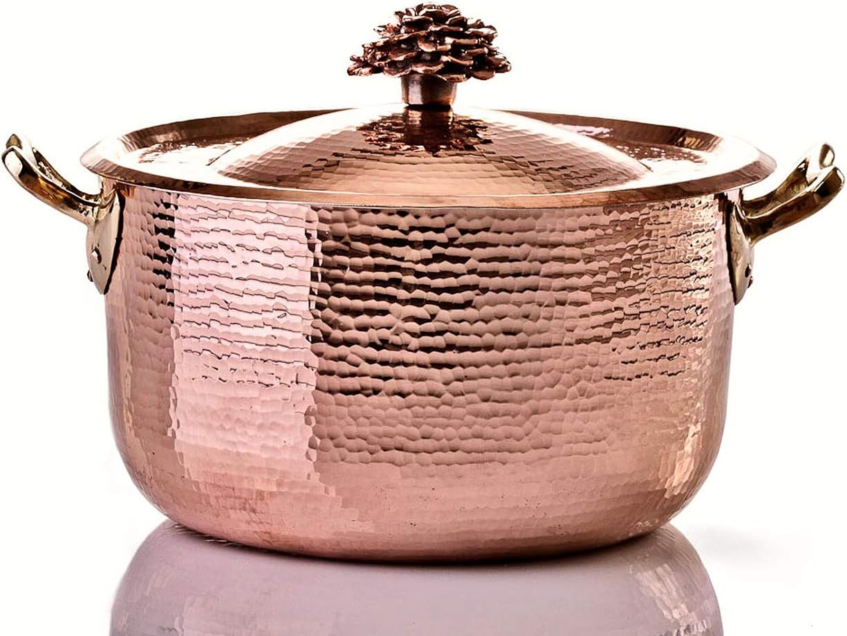 Amoretti Brothers Copper 10.4 qt Dutch Oven w/?Flower?Lid, Tin Lining