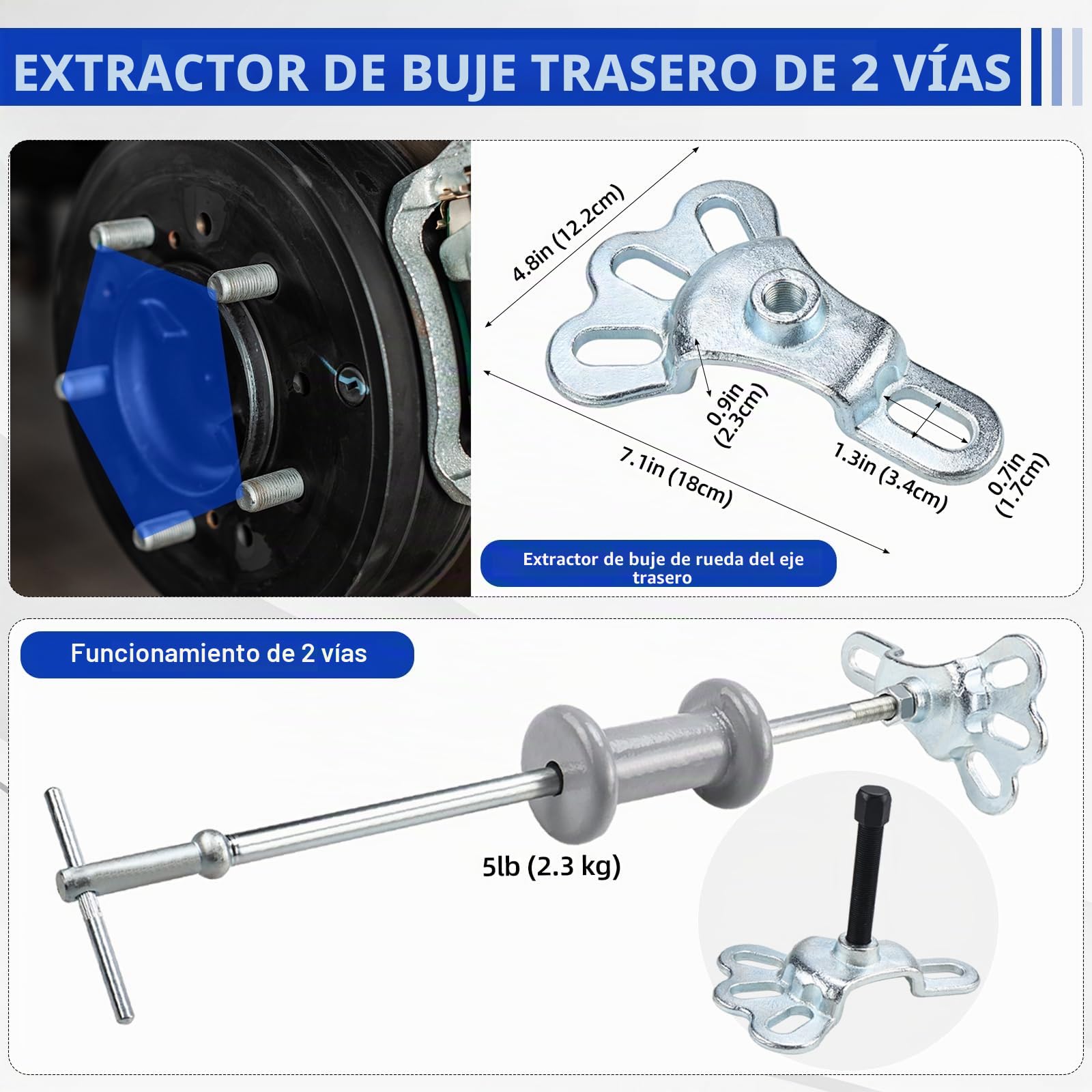 FreeTec 8 en 1 Extractor de Martillo Inercia, Extractor Bujes y Rodamientos con Martillo Deslizante, Extractores Buje Trasero, 3 Garras Extractores Rodamientos Internos, Extracción Abolladuras Coche