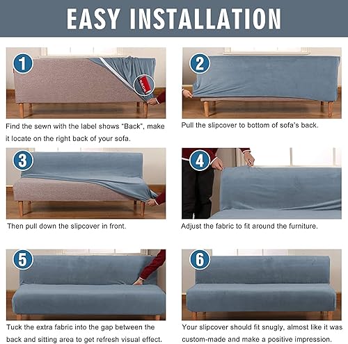 Miniatura 6 de LiveGo Fundas de futón sin brazos, funda elástica plegable para sofá cama con parte inferior elástica, funda de sofá ajustada estampada protectora