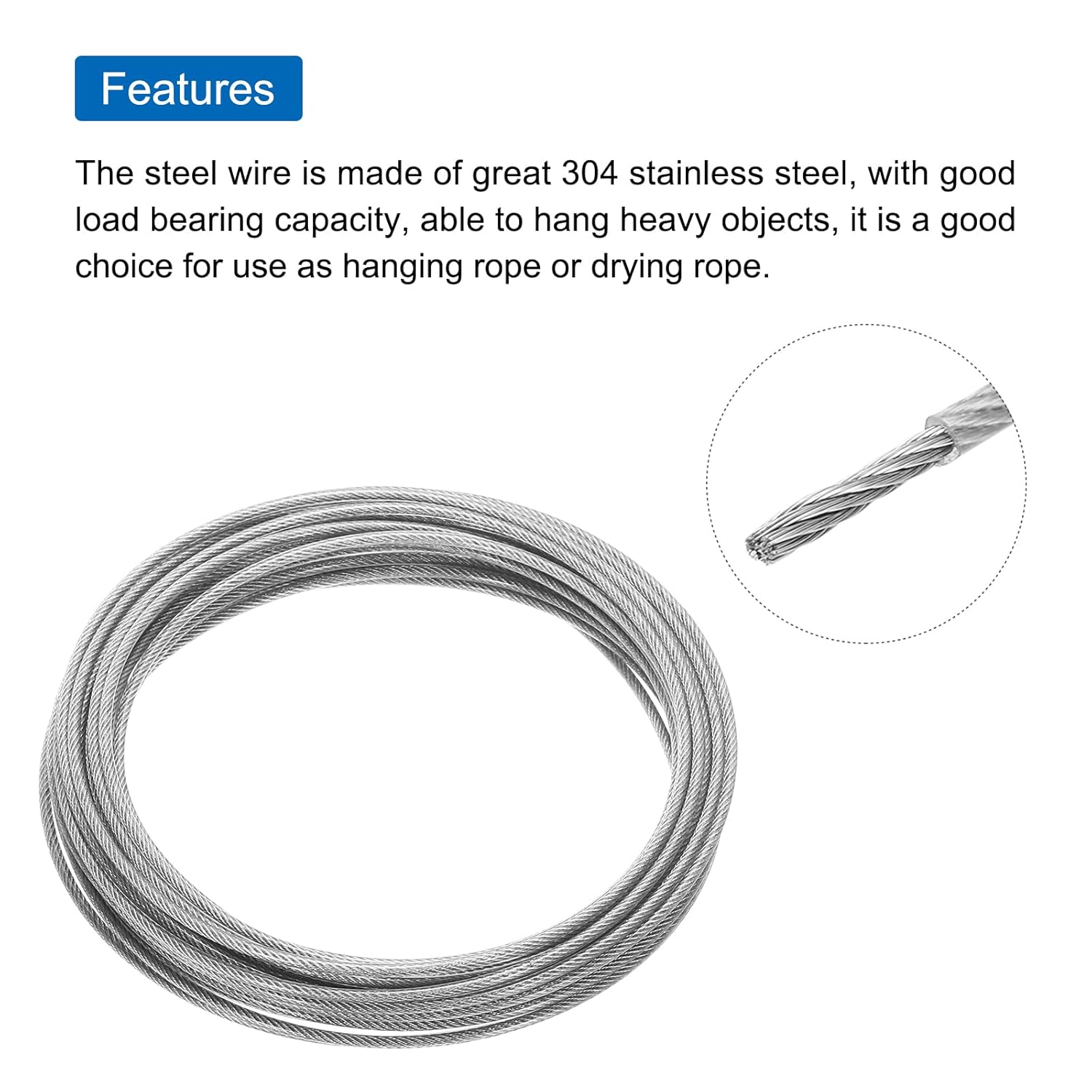 MECCANIXITY 33Ft(10M) Wire Rope 304 Stainless Steel Cable 5/16" (8 mm) Vinyl Coated with 2pcs Screw Chuck for Hanging, Clotheslines, Lifting Transparent