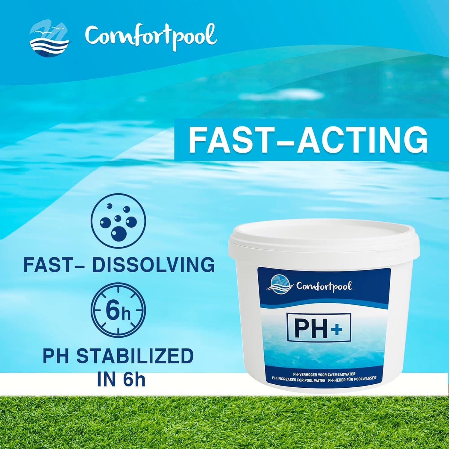 Poudre pH plus | 1 kg | Augmente le pH | Pour une eau claire de la piscine | Comfortpool