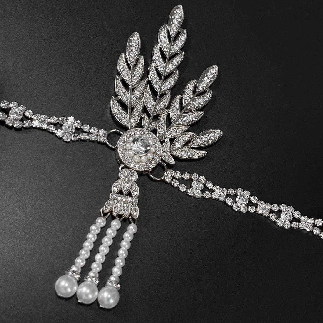 Fascia Per Capelli Anni '20 Con Foglie E Strass – Cerchietto Gatsby In Perle, Accessorio Vintage Per Donne