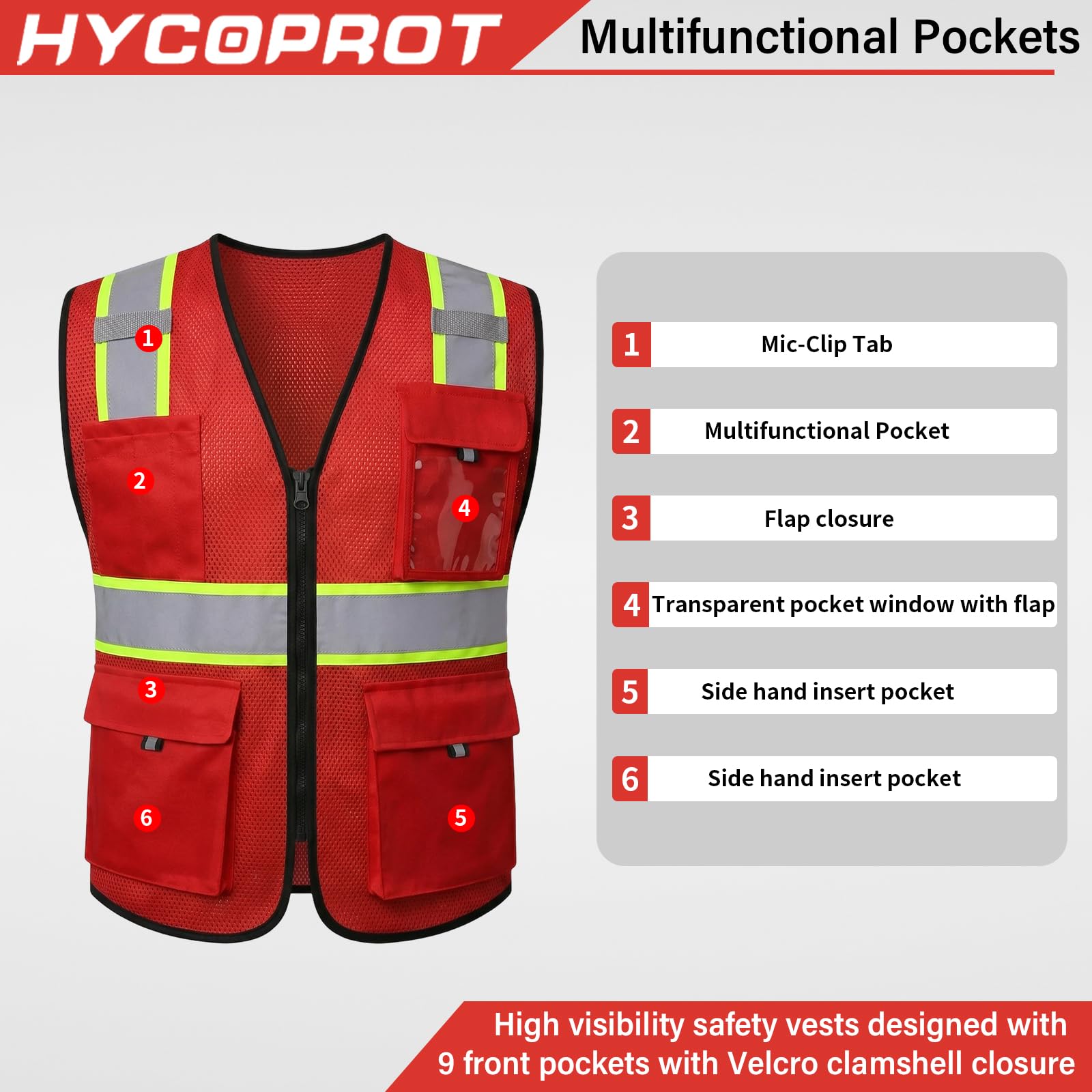 Snapklik.com : HYCOPROT High Visibility Safety Vest Hi Vis Reflective ...