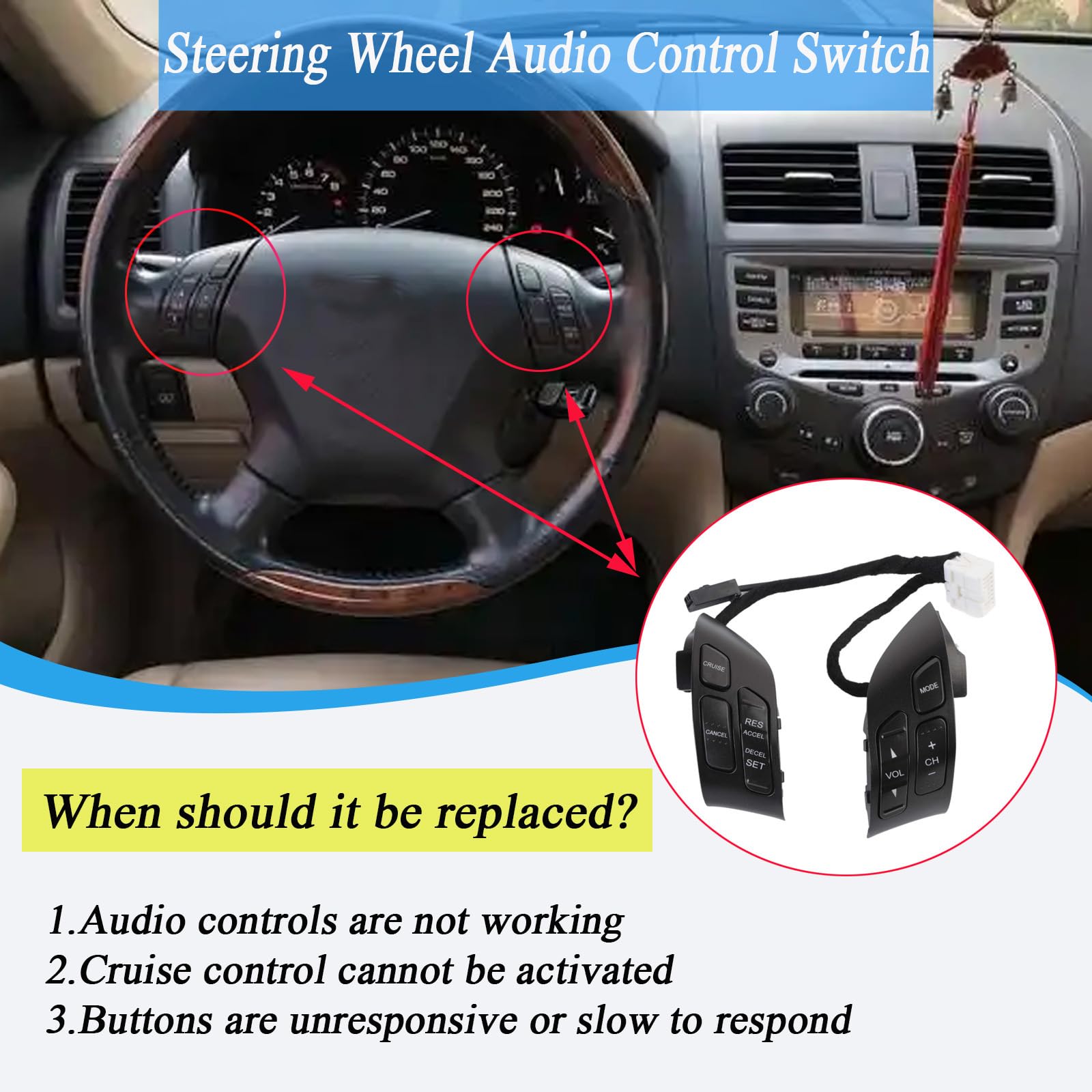 Botón de control de crucero de volumen montado en el volante, compatible con Honda Accord 2003-2007 Odyssey 2005-2010, reemplaza # 35880-SDB-A21, 35880-SDB-A01ZA