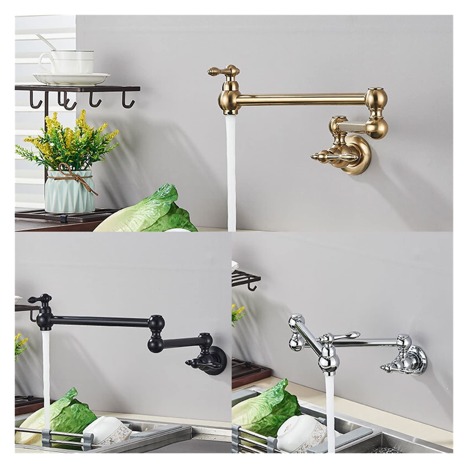 Grifo de llenado de ollas Grifo de cocina de latón Oro cepillado Sing Fregadero de cocina frío Grifo de agua Grifo monomando Grifo de rotación 360 Montado en la pared ( Color : Chrome A , Size : Y )