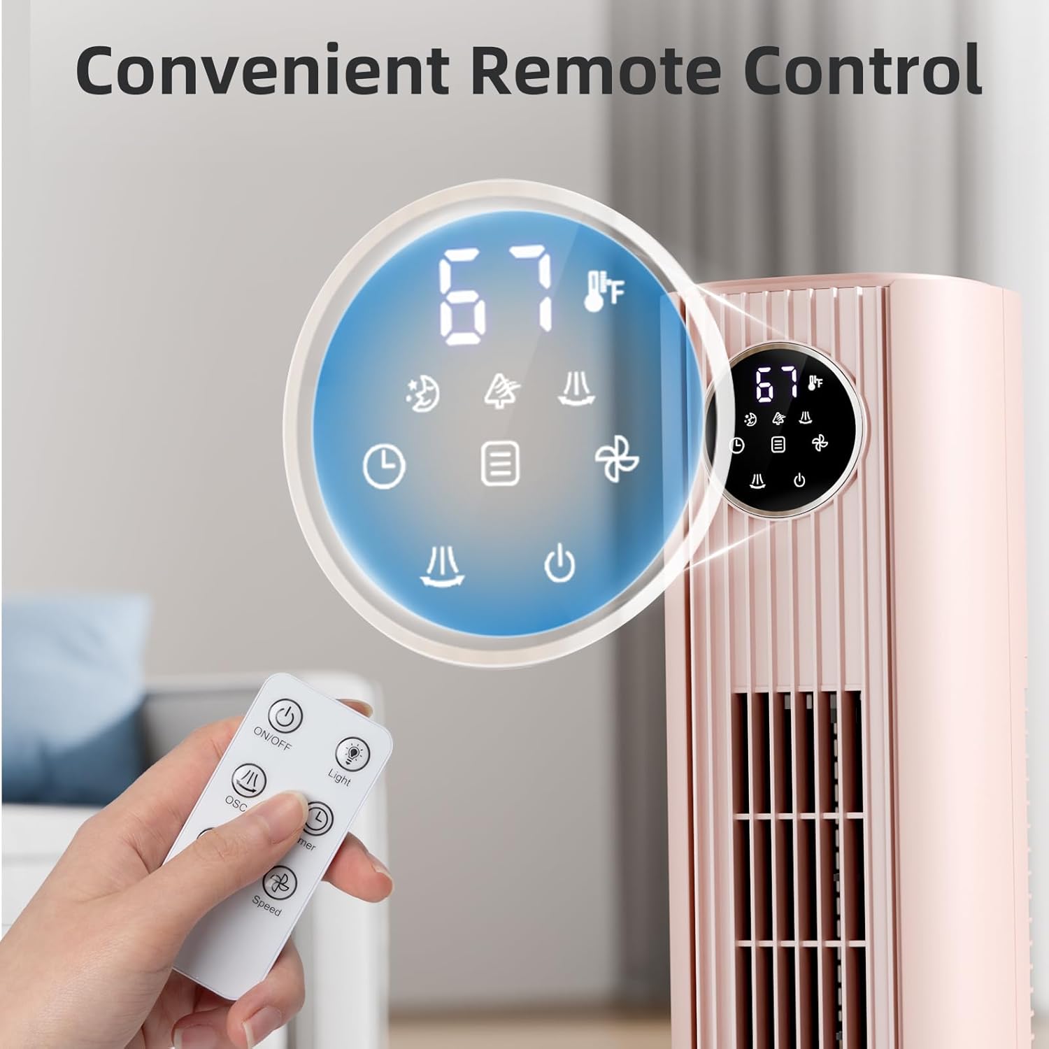 Antarctic Star Tower Fan Portable Floor Fans 85°Oscillating Fan Quiet Cooling 12H Timer Remote Control Standing Bladeless Electric 3 Wind Speeds 4 Modes Bedroom Office,36 inch, Pink