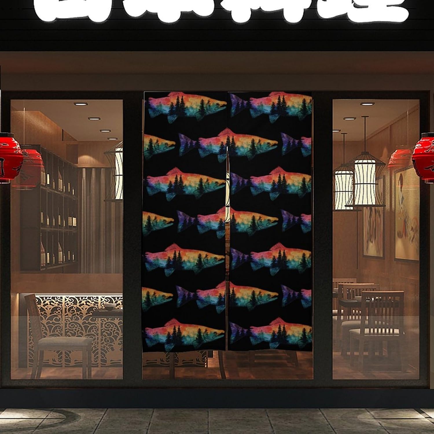 Alaskan Salmons Colorful Dusk Sky Doorway Curtain Insulated Room Divider Drapes
