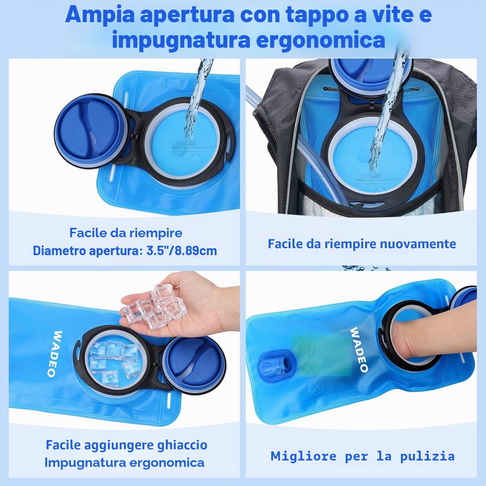 WADEO Sacca Idrica 2L, Sacca Acqua Zaino a Prova di Perdite, Senza BPA, Trekking Corsa Campeggio