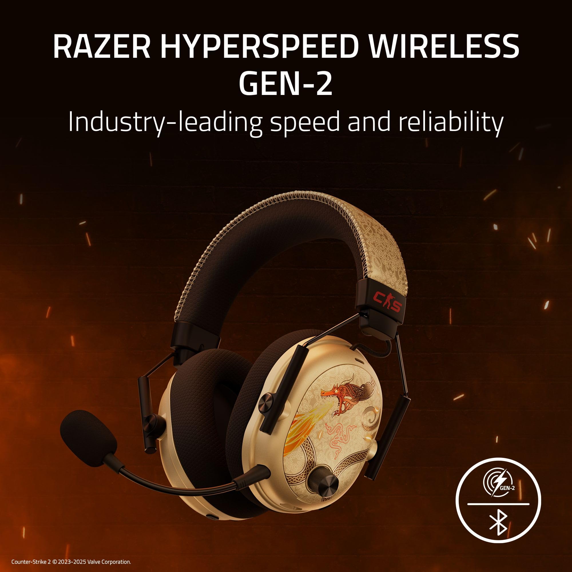 Razer BlackShark V3 Pro Wireless ANC Gaming Headset for PC: Full Band Mic - 50mm Drivers - 2.4 GHz, Bluetooth, USB, 3.5mm - Works with Mac, PS5, Nintendo Switch, Smartphone - Counter-Strike 2 Edition
