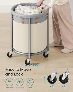SONGMICS Laundry Basket with Wheels, 29 Gal., Steel Frame, Removable Bag