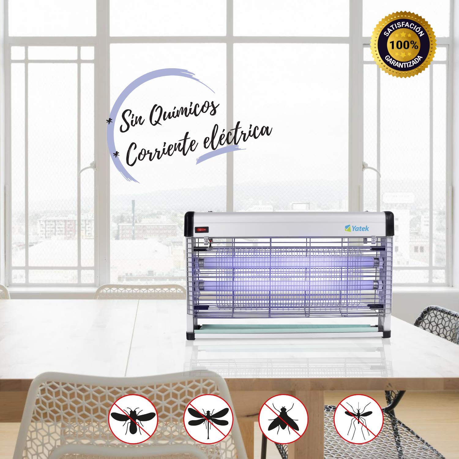 YATEK Lampada Antizanzara Elettrica Interni, La Zanzariera Elettrica ha Un trasformatore Magnetico Che garantisce ma Vita d'Uso, 150m2 con Una Potenza di 30w (2x15w), con 2 Tubi da 15w Regalo