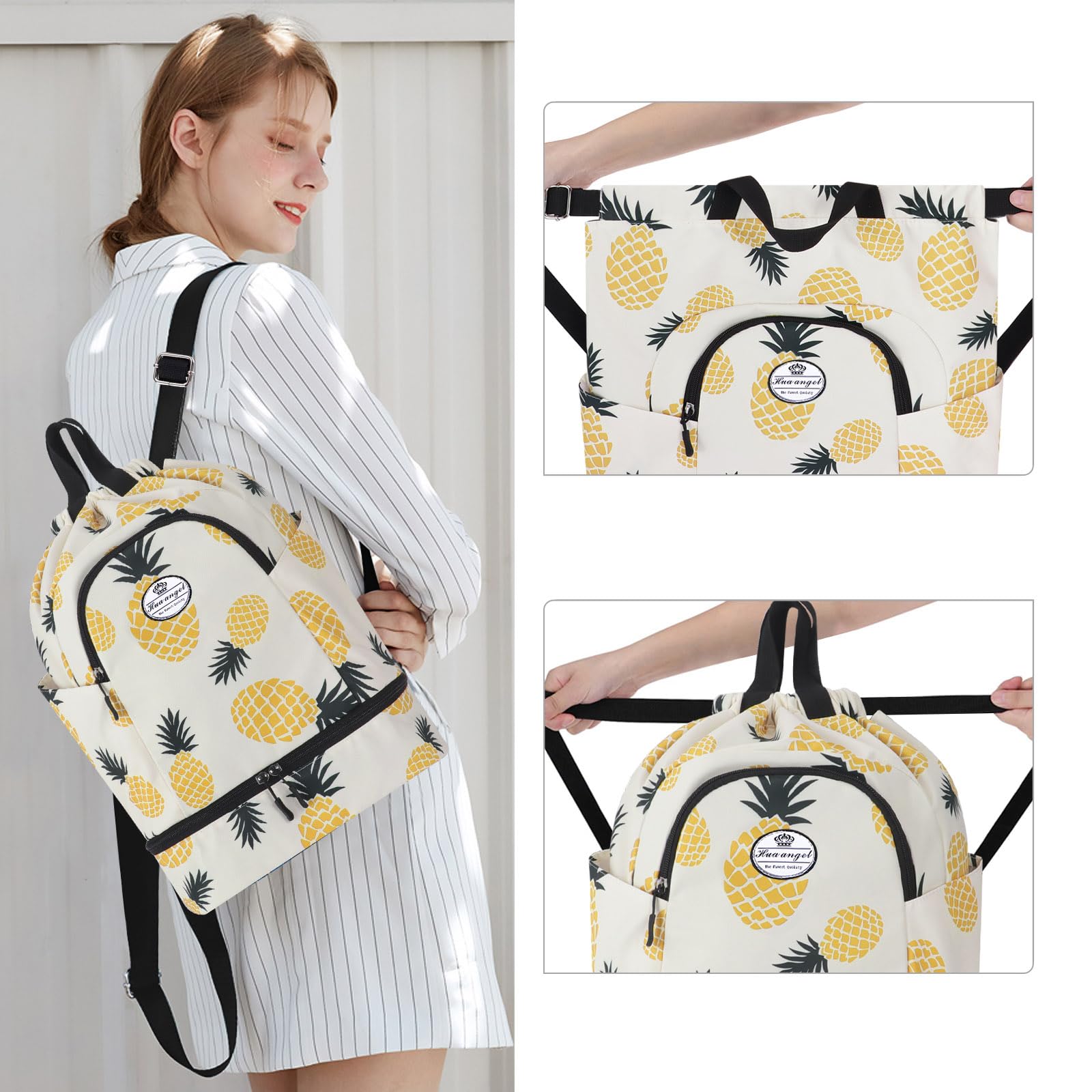 HUA ANGEL Unisex Drawstring Backpack Sports Gym Bag Drawstring Bag Weekend Daypack With Shoe Compartment for Women Men Basketball Football Outdoor Fitness Yoga Swimming Beach - Image 2